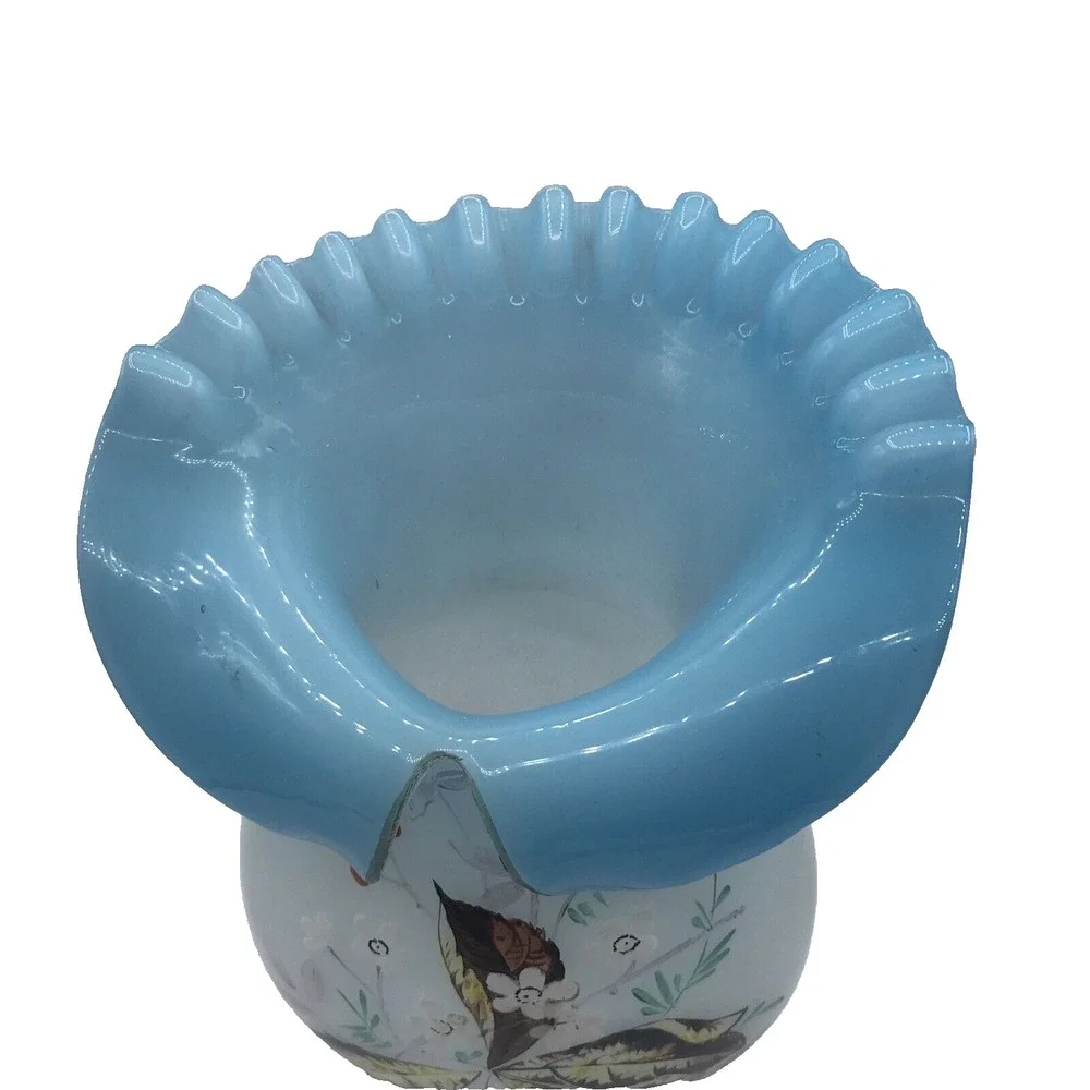Bristol handblown glass Ruffled Collared Vase hand painted UNIQUE‎